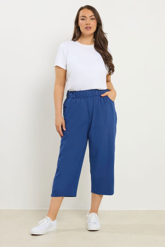 Yours Kobaltblauwe Koele Katoenen Cropped Broek Size 50-52