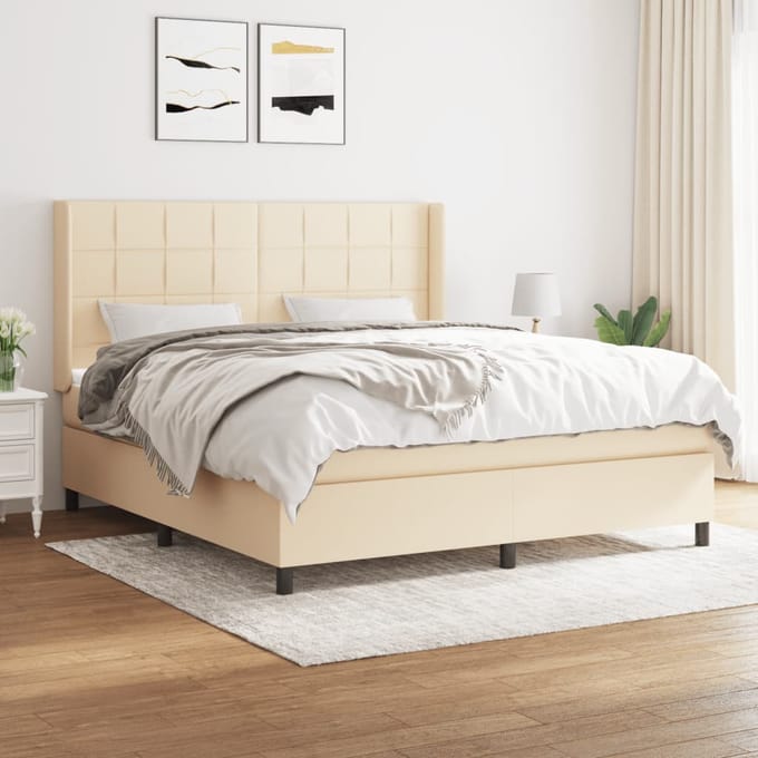 vidaXL - Boxspring - met - matras - stof - crèmekleurig - 160x200 - cm