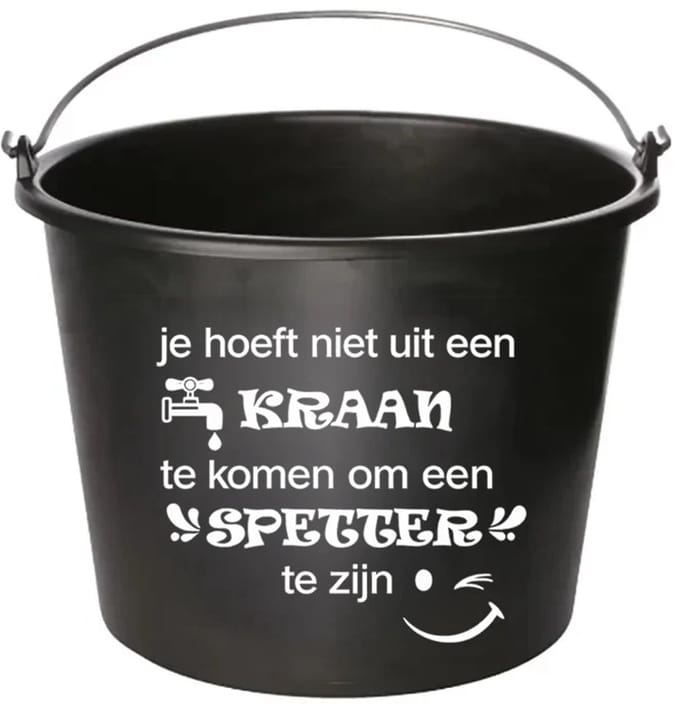 Emmer - Spetter - Cadeau emmer - met tekst - 12 liter - zwart