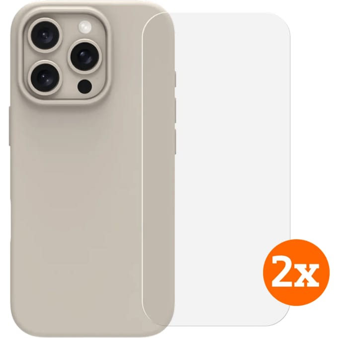 BlueBuilt Back Cover iPhone 16 Pro Beige + Screenprotector Glas Duo Pack