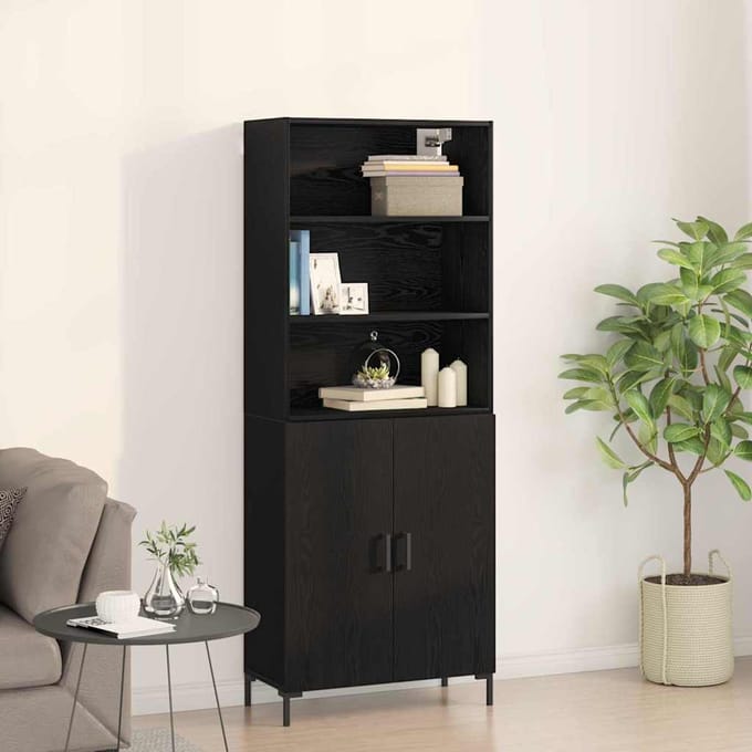 vidaXL - Highboard - Zwart - Eiken - 69,5 - x - 34 - x - 180 - cm - Bewerkt - hout