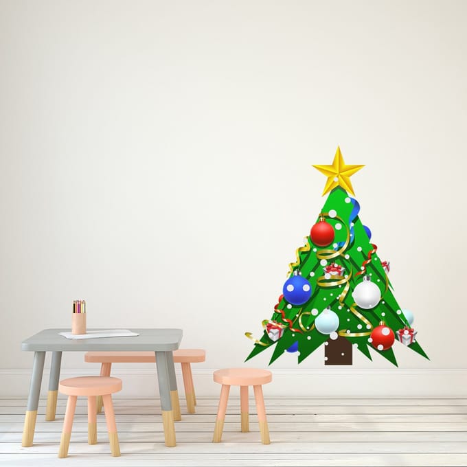 Kerststicker, de grote kerstboom - Kerststickers - feestdecoratie - 140x115cm