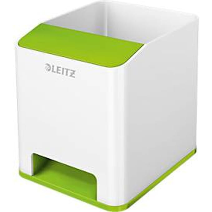 Pennenhouder Leitz WOW Sound, 1 vak, smartphonevak met geluidsversterking, wit/groen