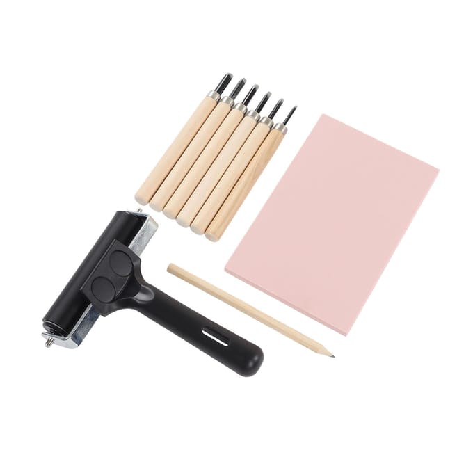 Stempelmaakset Diverse Carveermessen Carveerblok Flexibele Roller Stempel Carveergereedschap voor DIY white