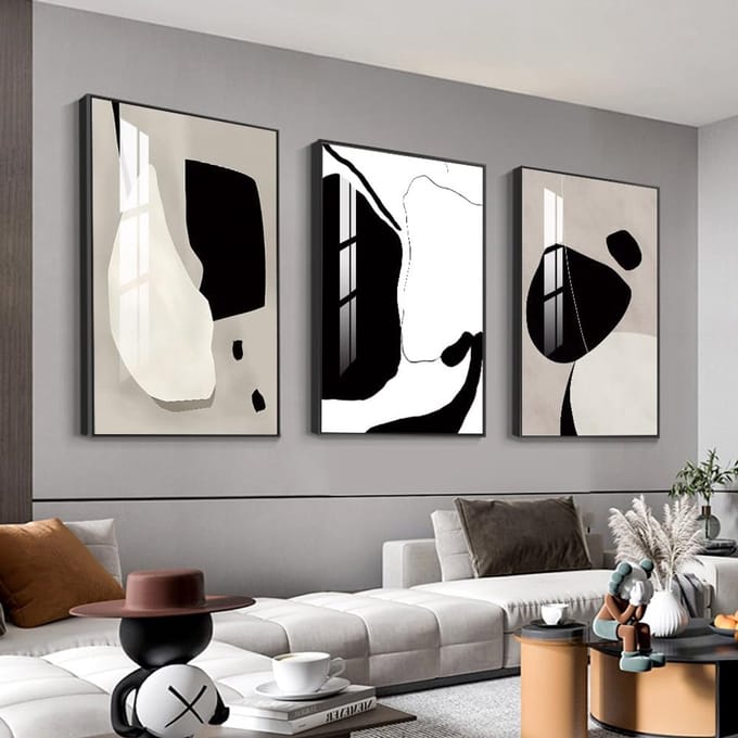 Abstracte muurkunst - Ingelijste prints - Interieurdecoratie - 3-delige set - 40x60cm - Wit