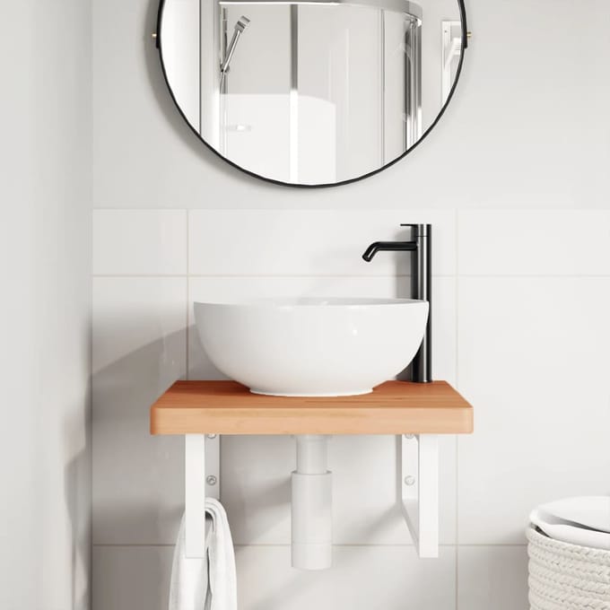 vidaXL - Badkamer - wandschap - staal - en - massief - beukenhout