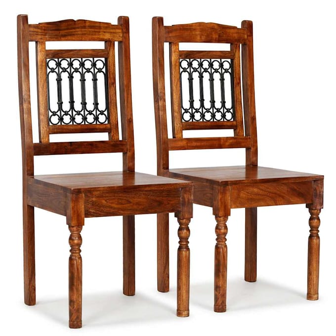 vidaXL - Eetkamerstoelen - 2 - st - klassiek - hout - met - honingafwerking