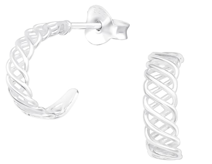 Joy|S - Zilveren oorringen - fantasie geweven - 3mm/ 11 mm - stud