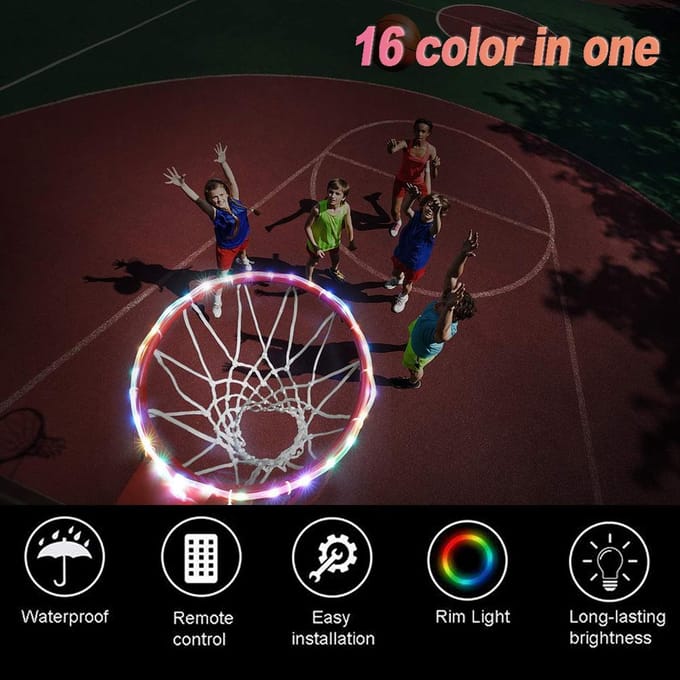 LED Basketbalring Verlichting Afstandsbediening Basketbalring LED Lamp 4 Modi 16 Kleuren Waterdicht voor white