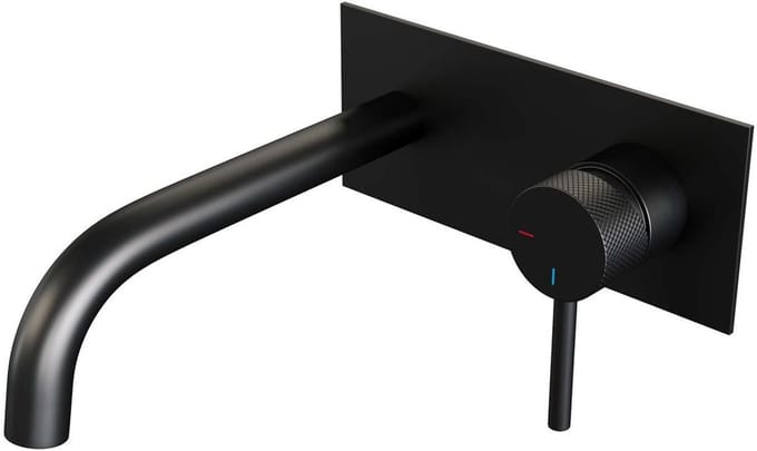 Brauer Black Carving Inbouw Wastafelmengkraan met Gebogen Uitloop en Afdekplaat Model A1 Mat Zwart
