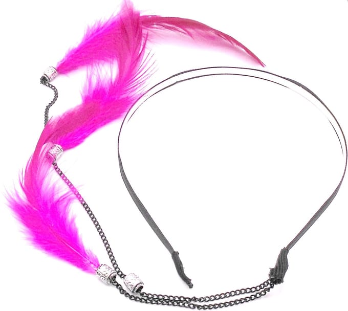 Festival/Ibiza diadeem met hanger 3 veren roze