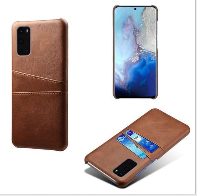 Back Cover met Opbergvakjes + PMMA Screenprotector voor Galaxy S20 (4G/5G) _ Donkerbruin