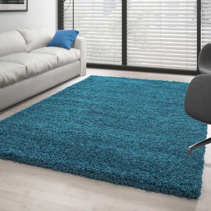 Hoogpolig vloerkleed, effen kleur TURKOOIS 200 cm rond