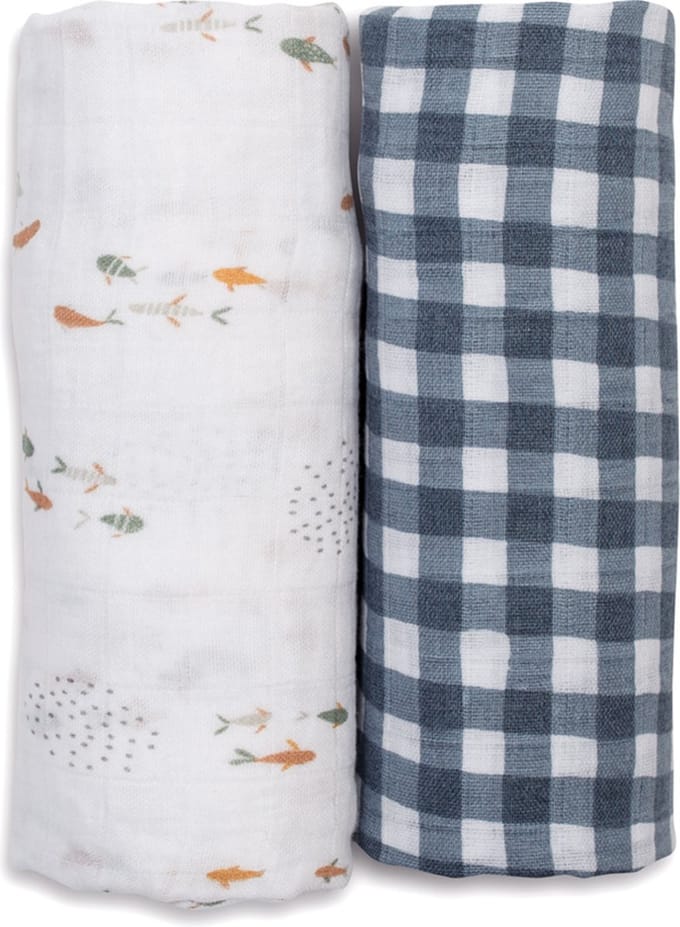 Lulujo swaddle 100x100 2-pack - Fish & Navy Gingham