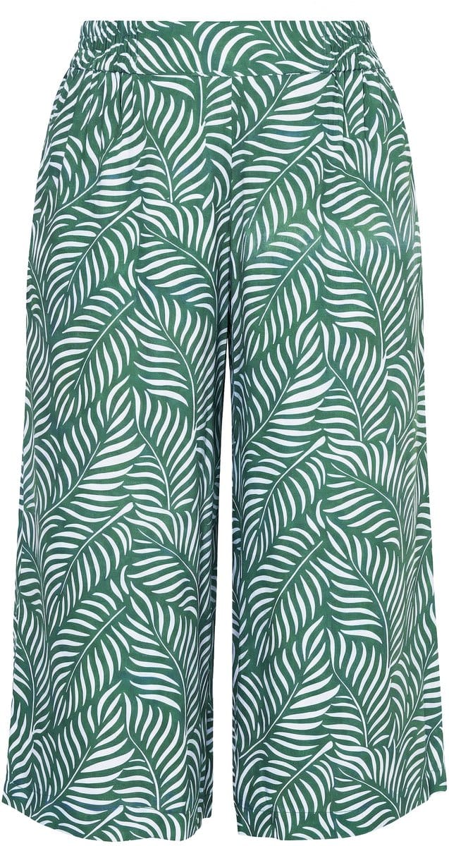 Studio Untold - Dames - Culotte wijde pijpen bladerenprint elastische tailleband - Groen - Maat 44