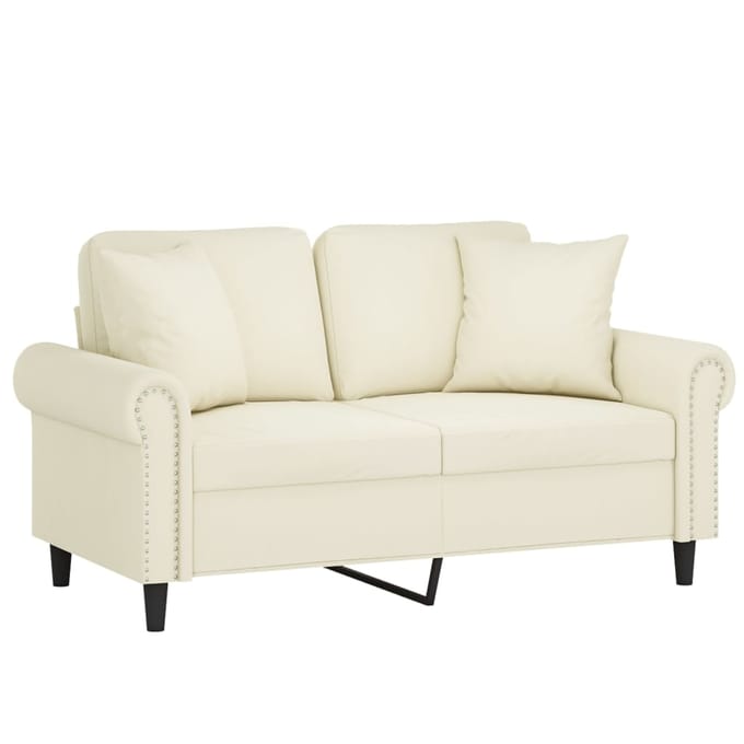 vidaXL - Tweezitsbank - met - sierkussens - 120 - cm - fluweel - crèmekleurig