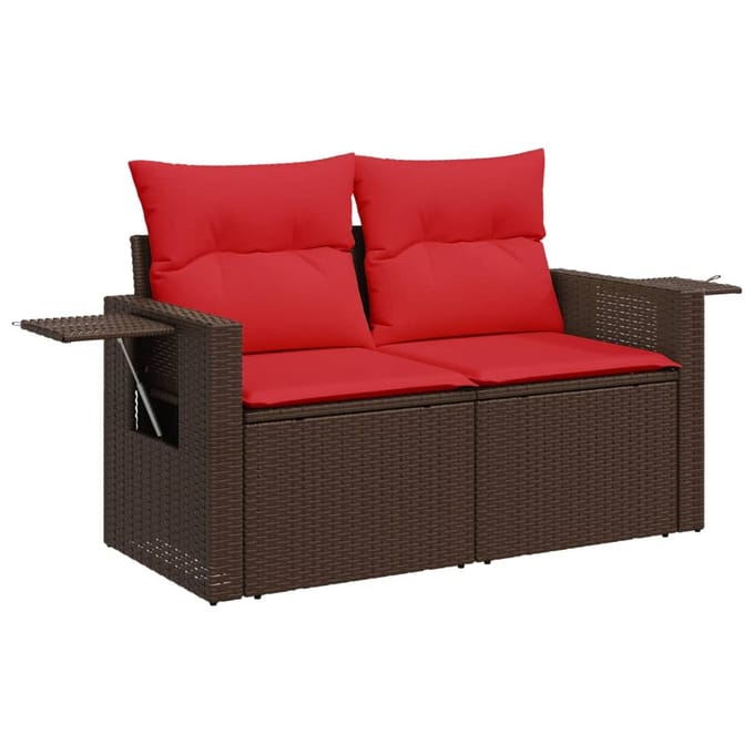 vidaXL - Tuinbank - met - kussens - 2-zits - poly - rattan - bruin