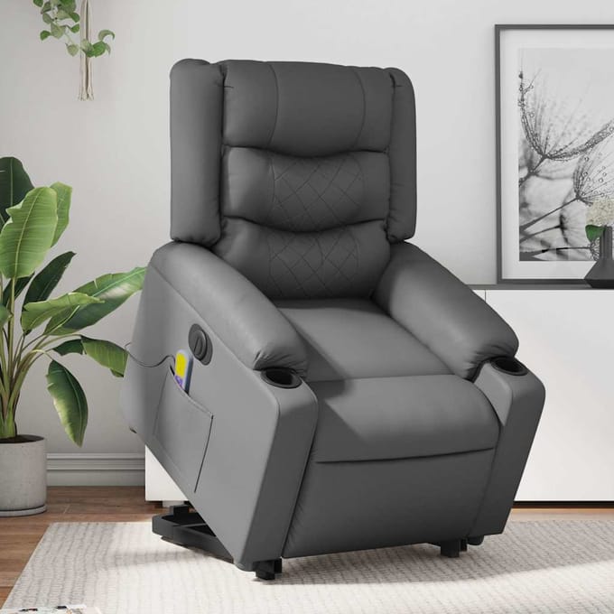 Vidaxl Opvouwbare Sta-Op Fauteuil Met Massage, Elektrisch, Grijs