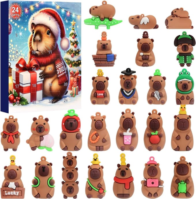 Capybara Adventskalender - Kerst Countdown - Dagelijkse Verrassing - 24 Stuks Speelgoed - 26x22x3 cm