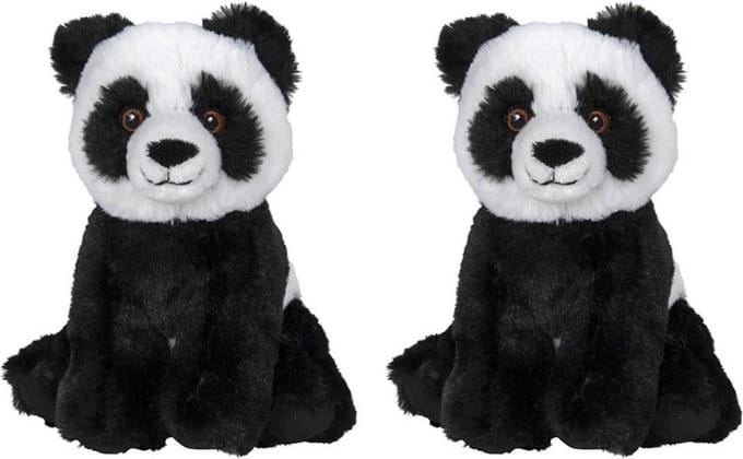 Nature Planet Pluche Pandabeer - 2x - knuffelbeer - 16 cm - beren knuffels - speelgoed