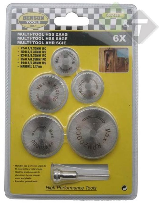 HSS Zaag, 6 delig, 22mm, 25mm, 32mm, 35mm, 44mm, Arrow-Tech