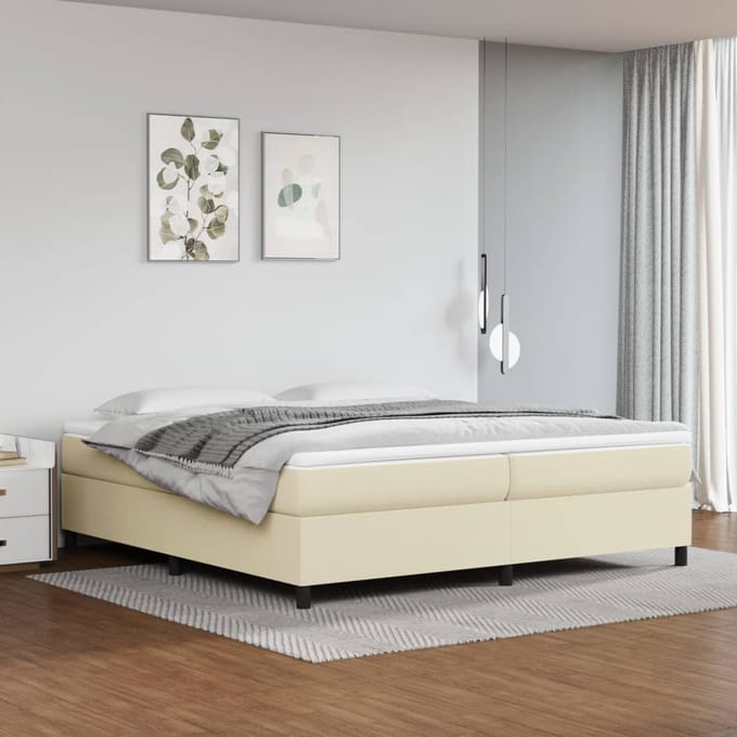 vidaXL - Boxspring - bed - kunstleer - crèmekleurig - 200x200 - cm