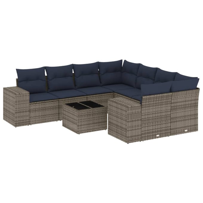 vidaXL - 9-delige - tuinbankset - met - kussens, - grijs - polyrotan