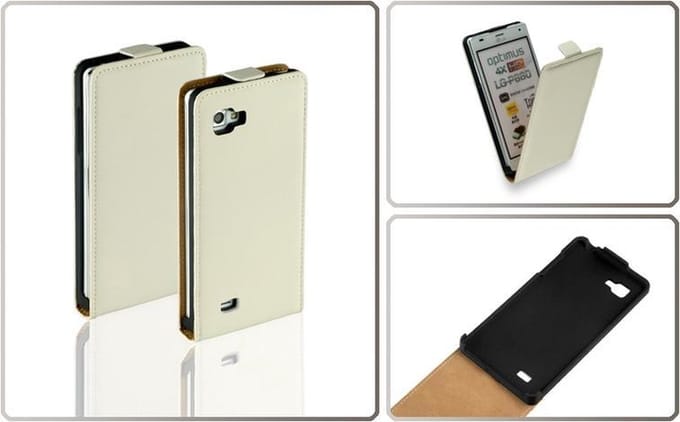 LELYCASE Flip Case Lederen Hoesje LG Optimus 4X HD Wit