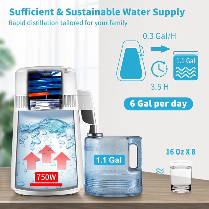 4L Waterdestilleerder 1L/H Gedestilleerd Water Maker Timing & Temp Weergave Wit