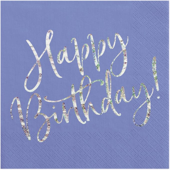 PartyDeco - Servetten - Happy birthday Blue - Zilver (20 stuks)