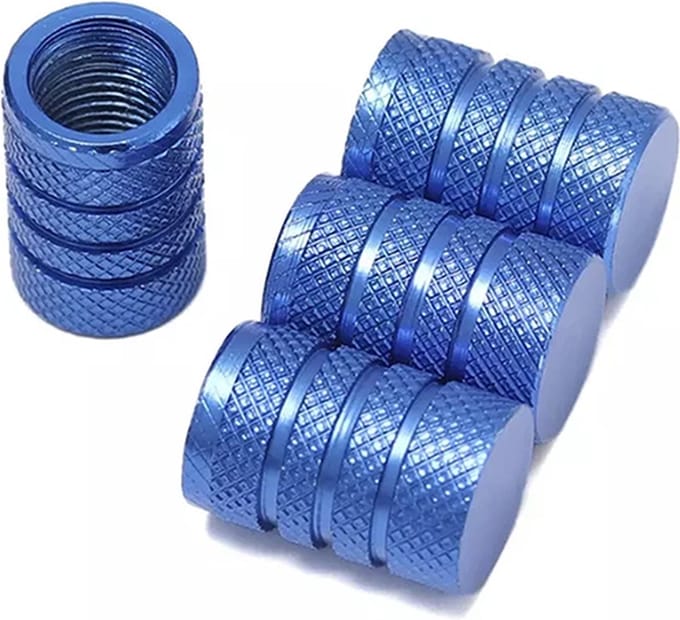 TT-products ventieldopjes auto 3-rings - aluminium - 4 stuks - blauw