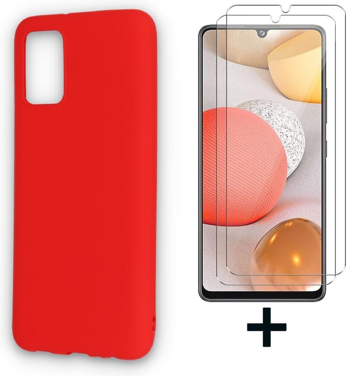 HB Hoesje Geschikt voor Samsung Galaxy A02S - Rood + 2X Glazen Screenprotector - Siliconen Back Cover