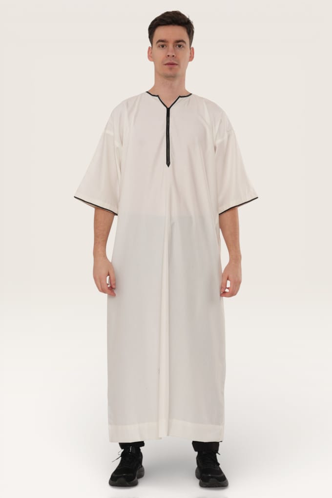 Heren beige Ramadan Marokkaanse Gandoura Thobe gewaad Djellaba Eid Jubba LFS-TT-006
