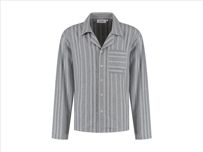 Yumeko pyjamashirt heren flanel lichtgrijs/blauw stripe l