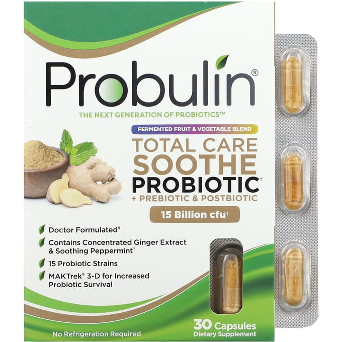 Probulin, Total Care Sood Probiotique + Prébiotique et Postbiotique, 15 milliards d'UFC, 30 gélules