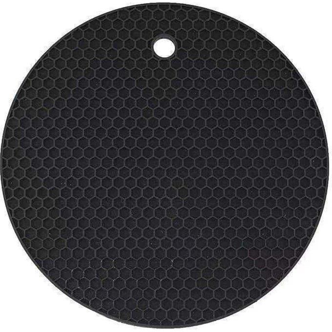 Siliconen Isolatiepad, Moderne Zwarte Honingraat Textuur Ronde Antislip Hete Pot Mat Voor Tafel L - 1PC