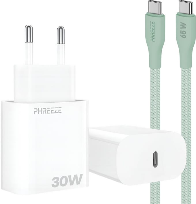 Power Delivery oplader met 30w usb C poort met usb C kabel 1m groen