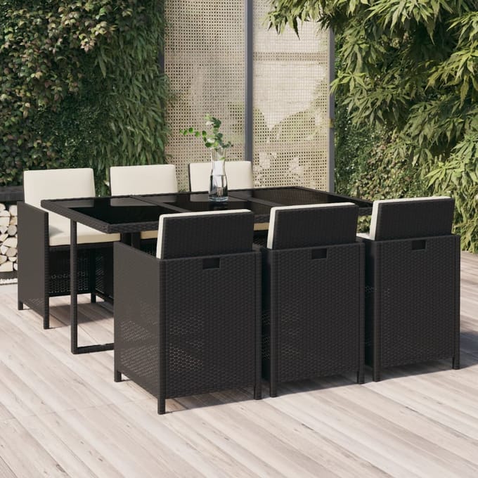 vidaXL - 7-delige - Tuinset - met - kussens - poly - rattan - zwart