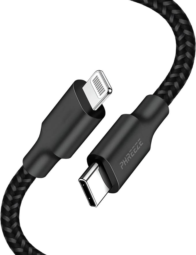 Oplaadkabel geschikt voor usb C naar Lightning - 1 meter - Stevig nylon - Zwart - Phreeze