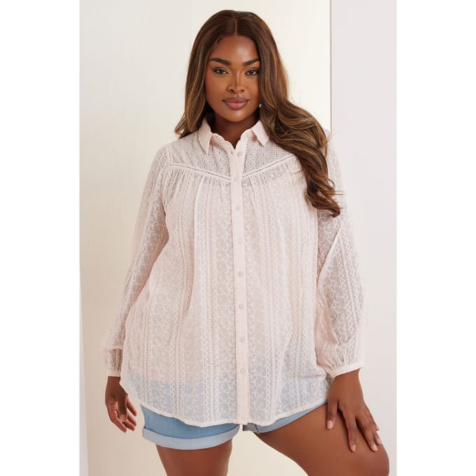 Yours Geborduurde Doorzichtige Blouse In Lichtroze Size 48