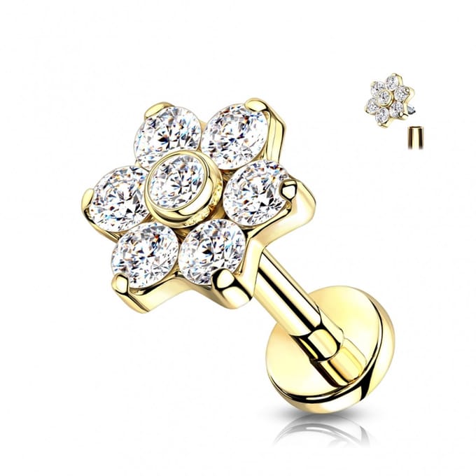 Piercing titanium CZ flower intern schroefdraad 1.2x8 - goud - LMPiercings