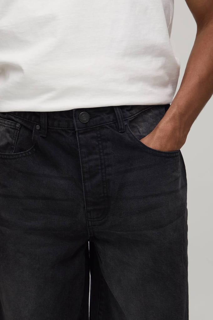 Essential Baggy Fit Rigid Jeans | Washed Black | Size 44R