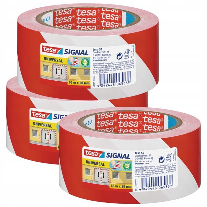 Tesa Signaaltape Wit-Rood 66m x 50mm - 3 st