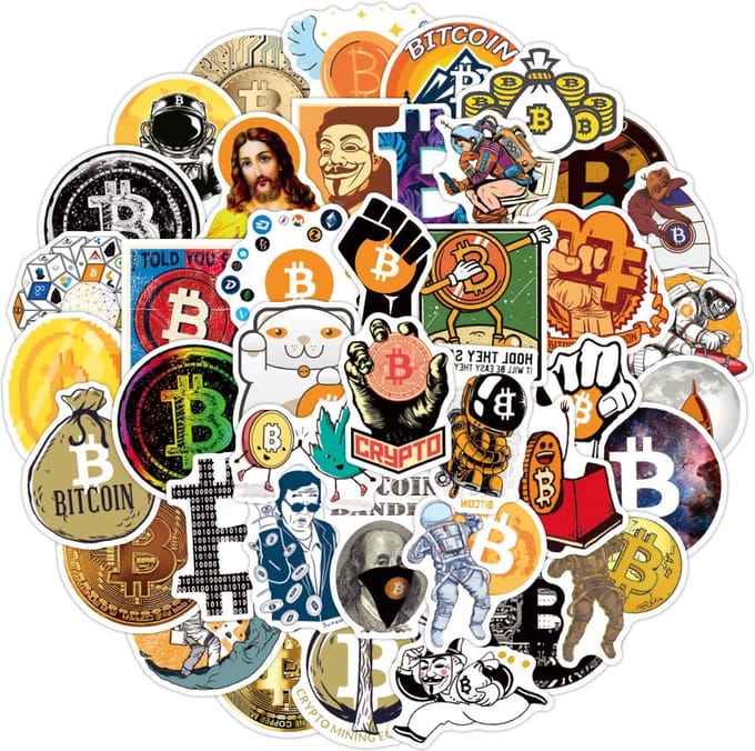 *** 50x Crypto Stickers Mix Pack - o.a. Laptopstickers - Perfect voor Fiets, Step, Laptop, Skateboard en Koffer van Heble® ***