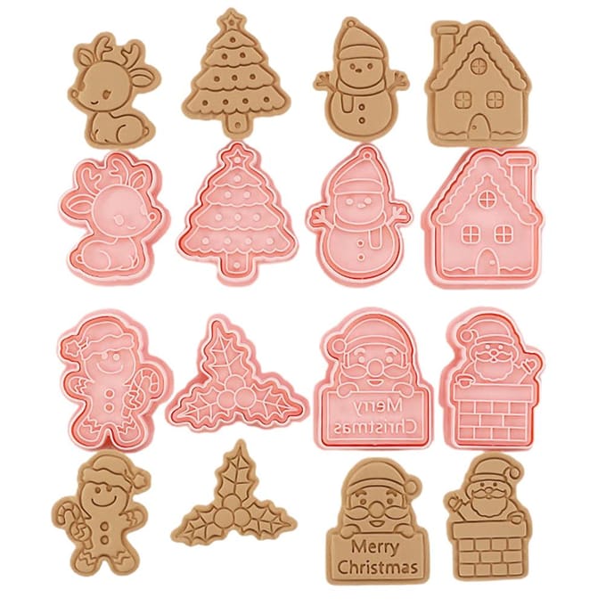 8 Stuks/Set DIY Kerst Koekjesvorm Cartoon Uitsteker 3D Koekjesvorm Plastic Bakvorm beige