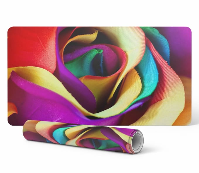 Duurzame antislip bureauonderlegger met regenboogkleurige bloemen, 90x45 cm