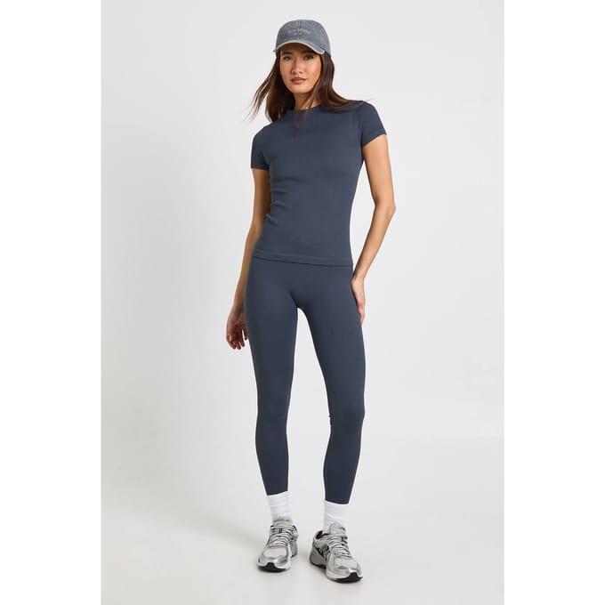 boohoo Dames Contour Geribbelde Wikkel Taille Naadloze Leggings | Houtskool | Maat: Medium