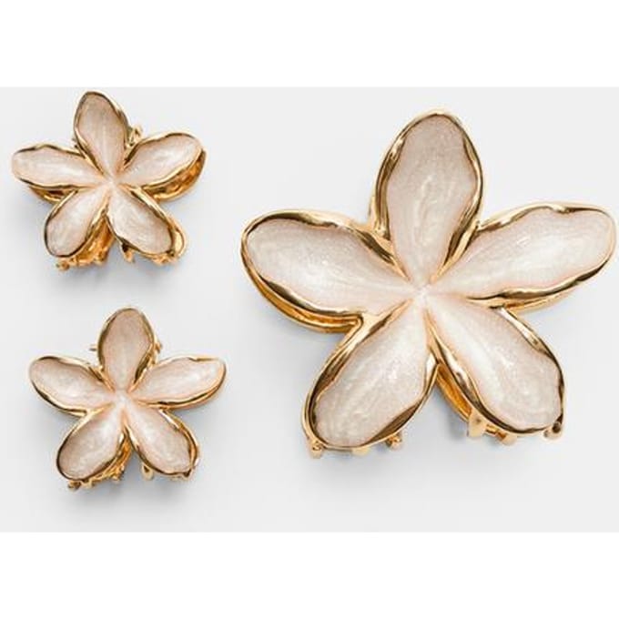 Stradivarius Set van 3 bloemhaarspelden  Ecru OS