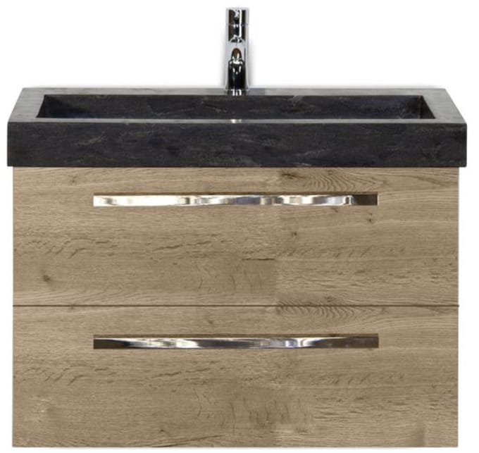 Seville Badmeubelset 80 cm - Natuur Eiken - Wastafel Hardsteen Wit Lucca