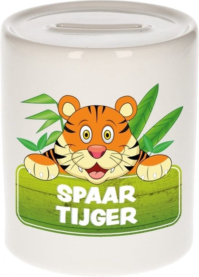 Kinder spaarpot met spaar tijger opdruk - keramiek - tijgers spaarpotten